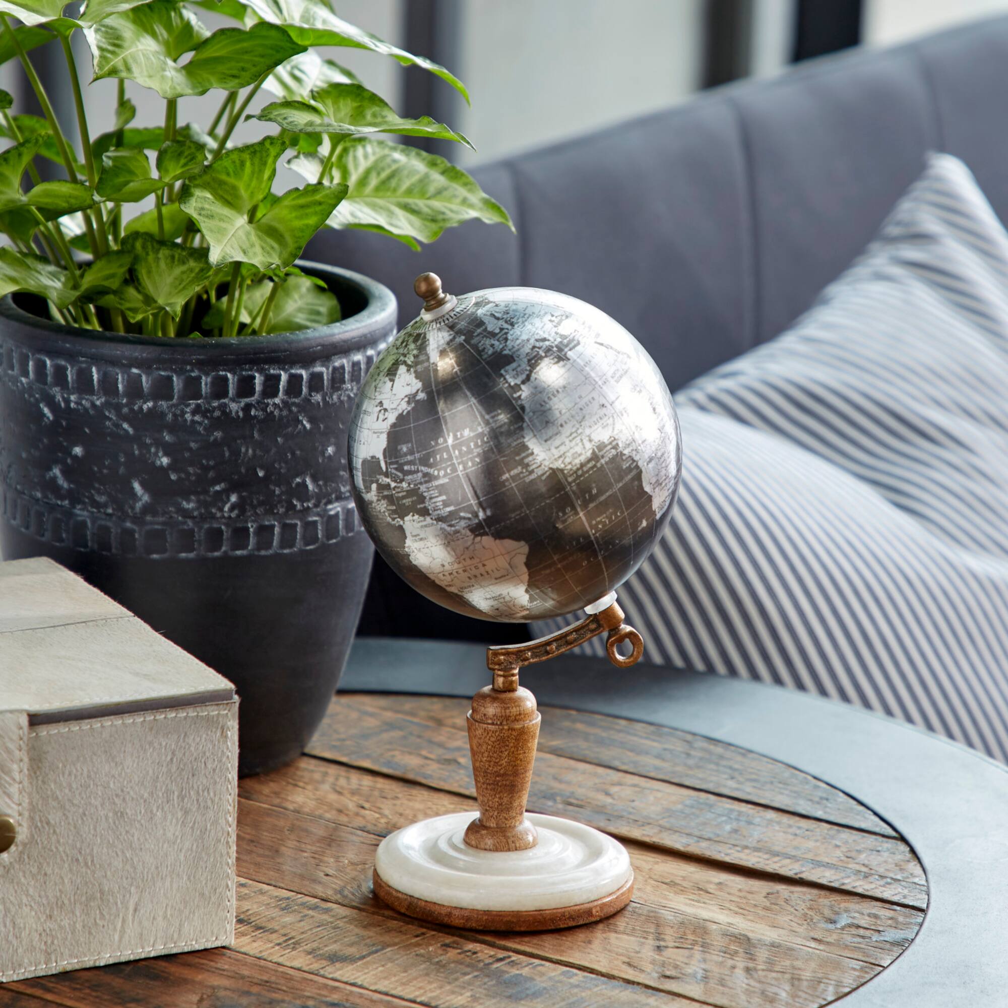 10" Black Marble & Metal Modern Globe